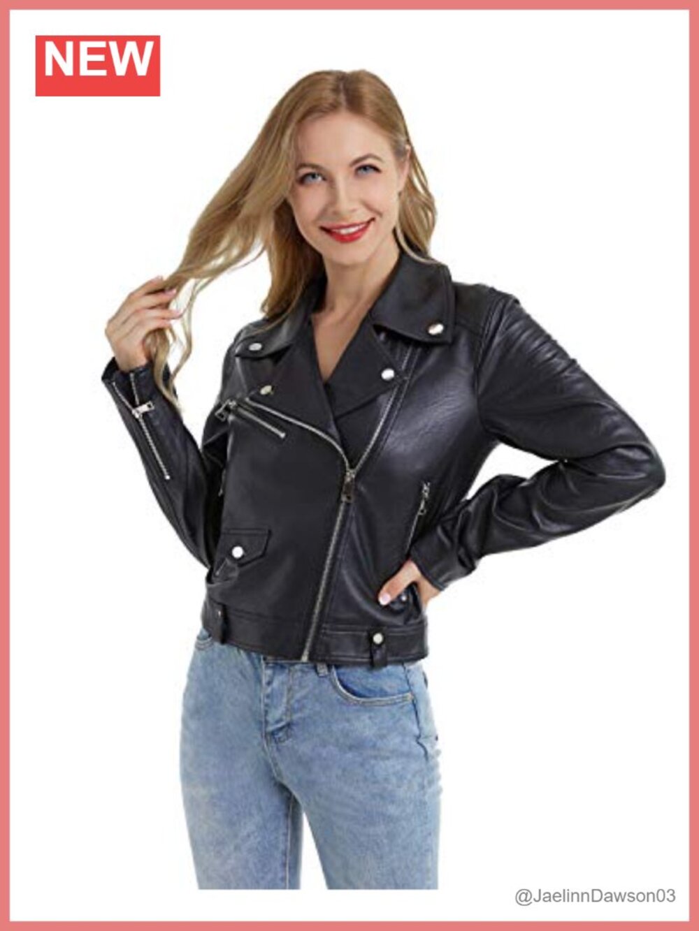 Faux Leather Moto Biker Jacket Slim Belted Zip Front Coat